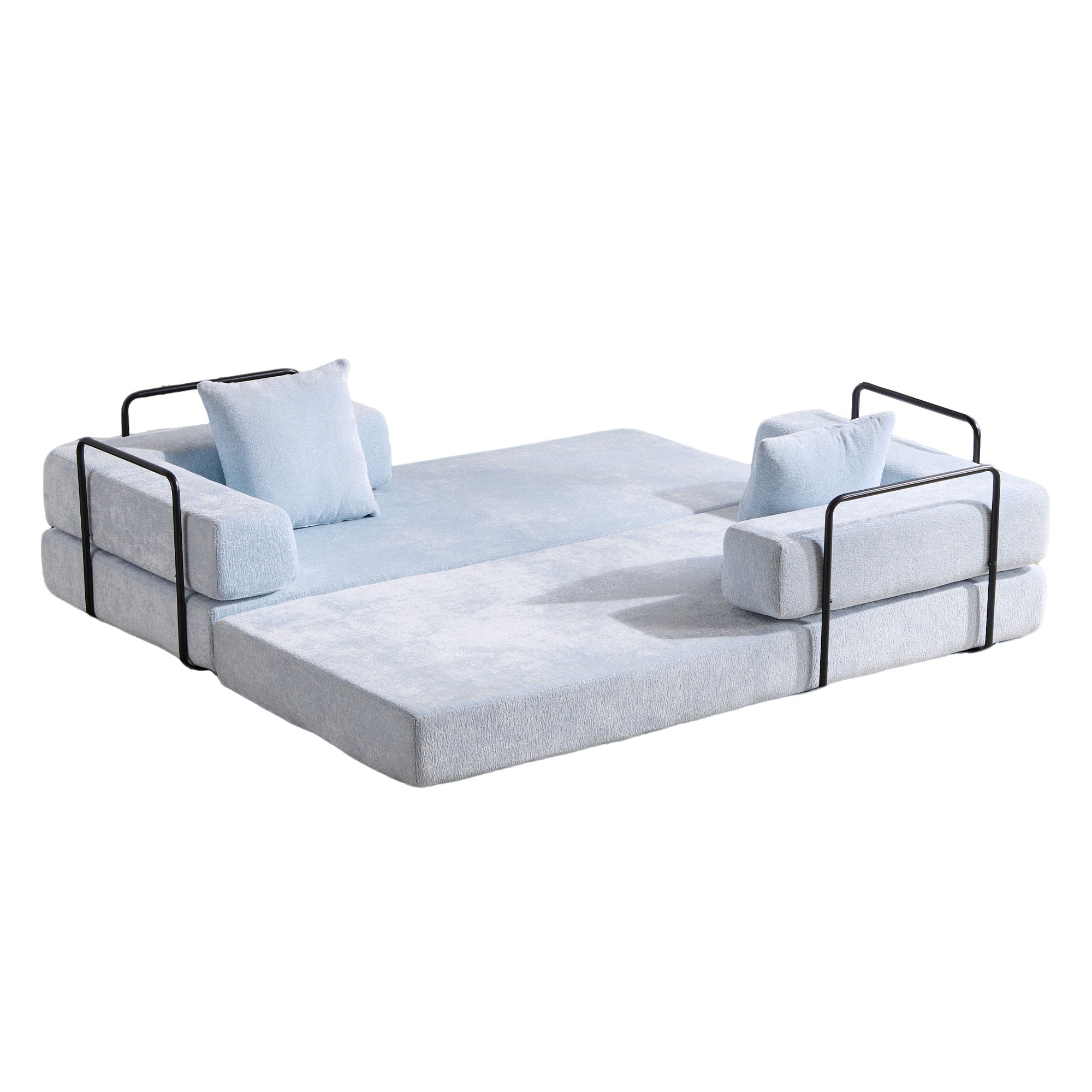Convertible Floor Sofa Bed With Pillow Back Support Armrest