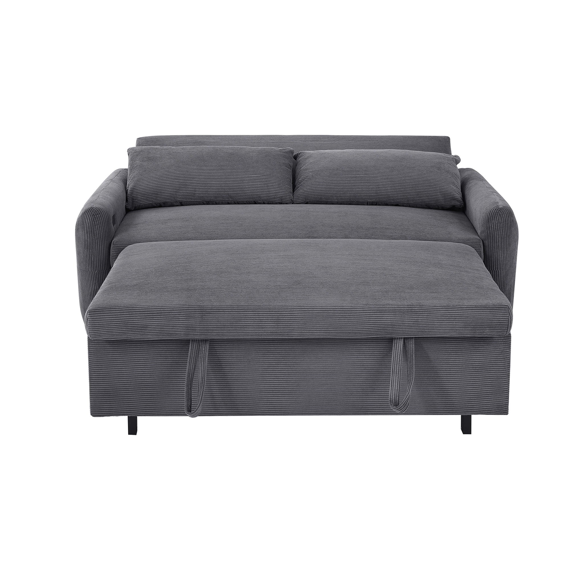 Pull-Out 2 Seat Modern Sleeper Sofa With 2 Throw Pillows And USB Ports
