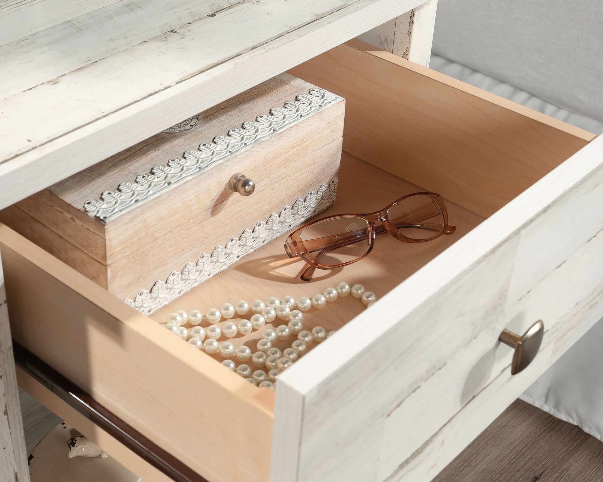 Rustic Night Stand with Drawer in White Plank