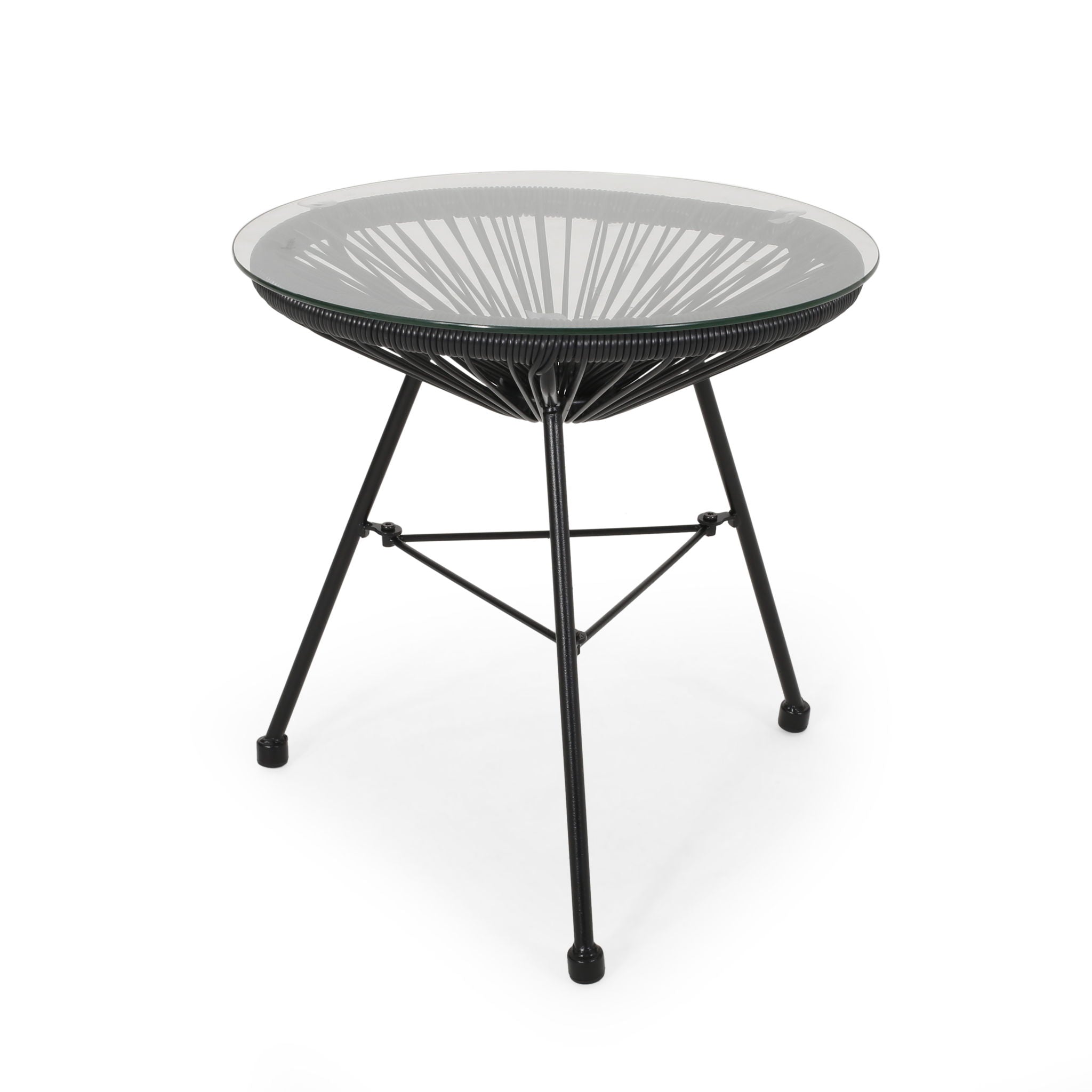 Nusa - Modern Rattan Side Table With Tempered Glass Top