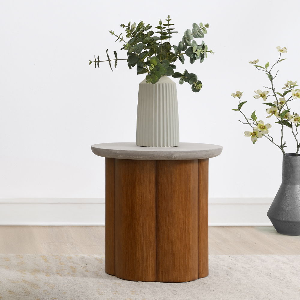ACME Evelyn - End Table - Faux Concrete Top & Walnut Finish | Meri Furniture