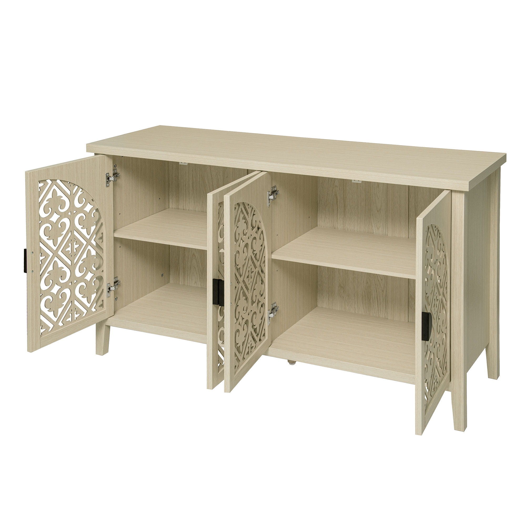 Hollowed Out Cabinet With 4 Doors, Suitable For Bedroom - Natural