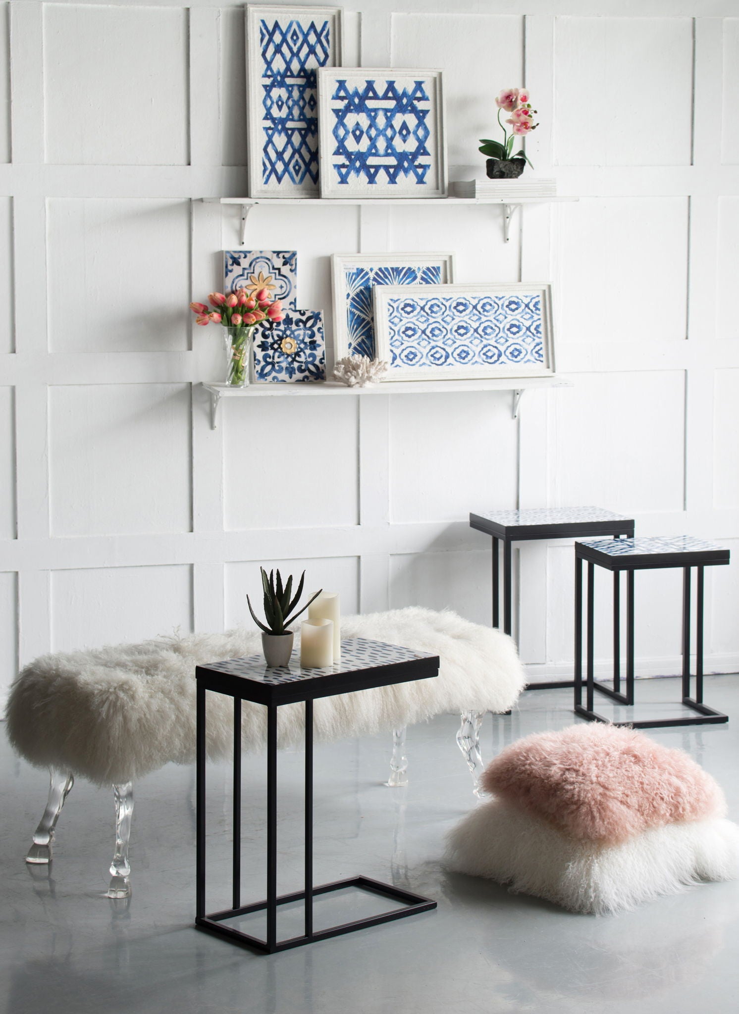 Hanging Sculptures, Modern Wall Art Decor (Set of 2) - White / Blue