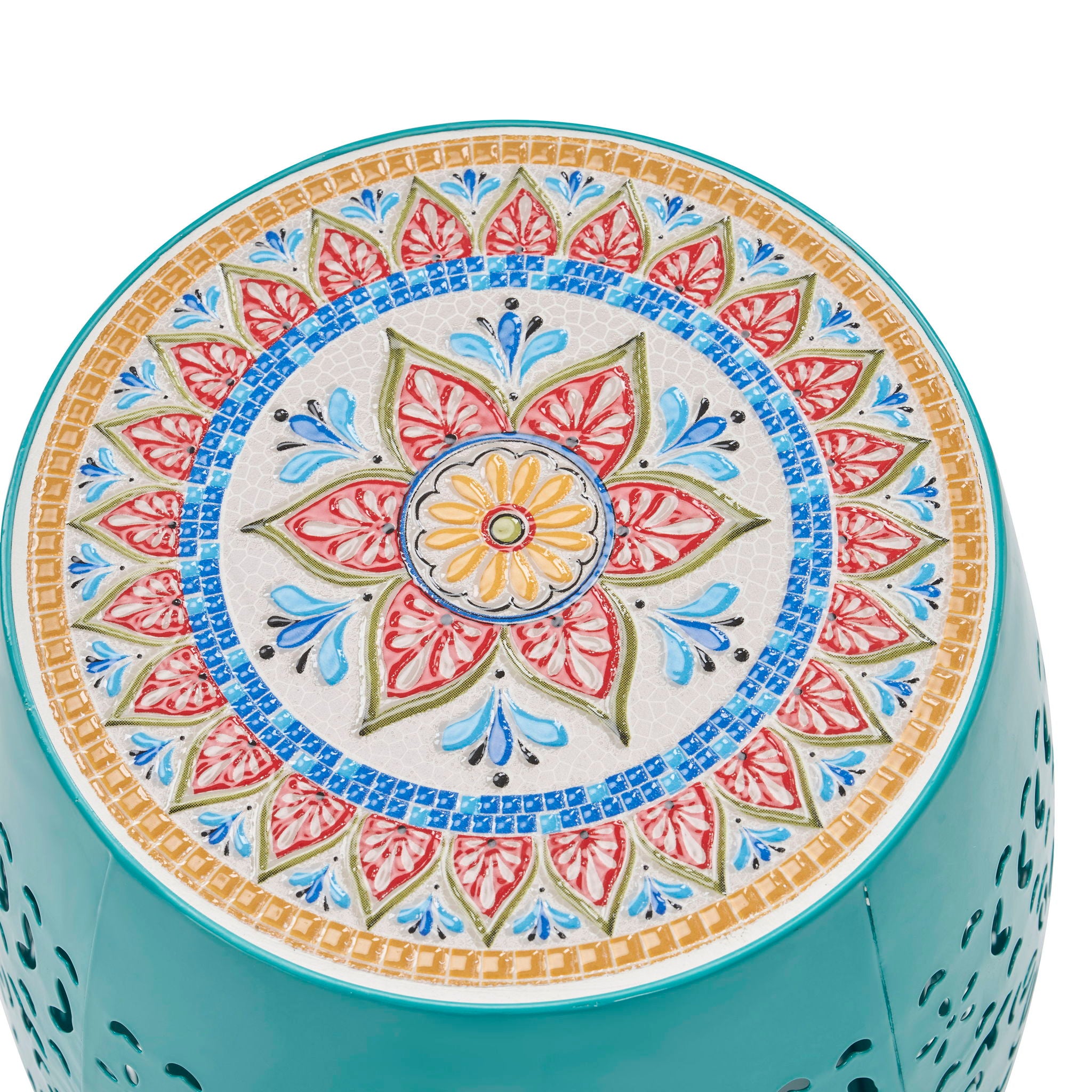 Ruby - Boho Mosaic Side Table With Ceramic Tile Top