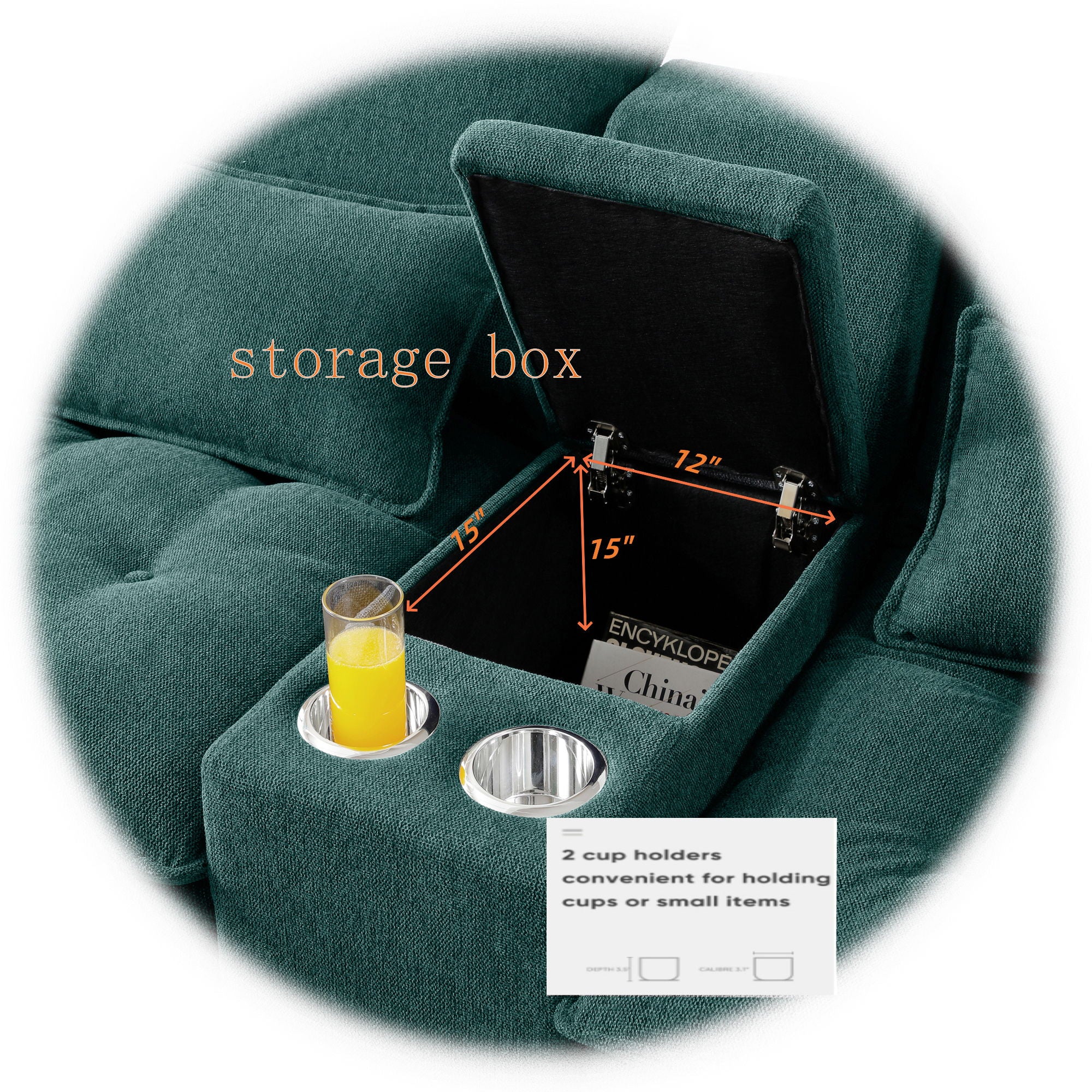 U Shaped Sofa With Console And Cupholders, 6 Seat