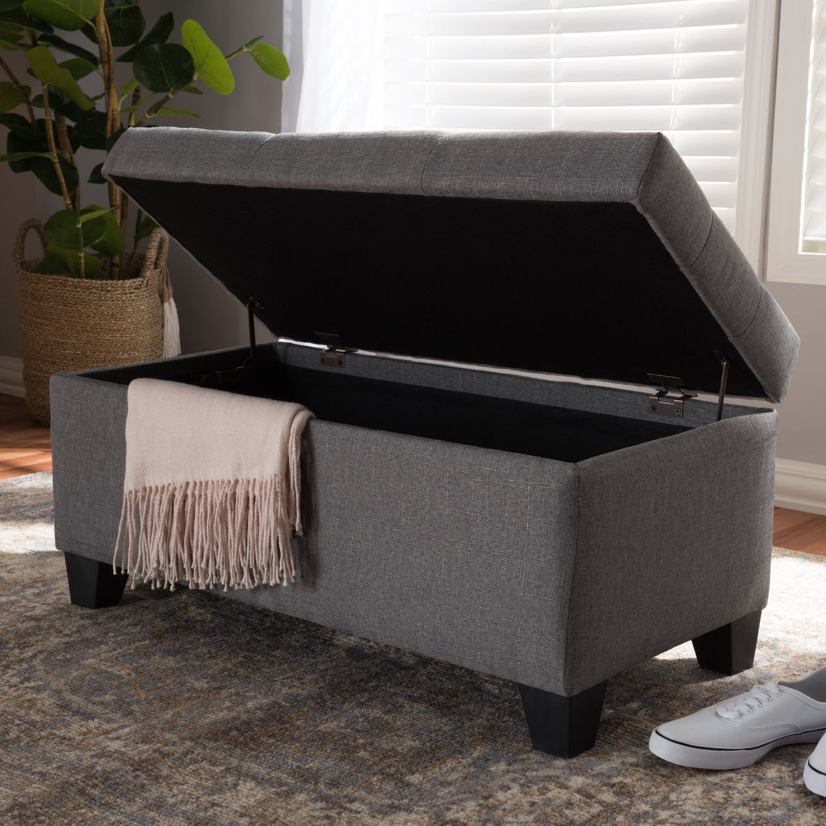 Michaela Modern and Contemporary Grey Fabric Upholstered Storage Ottoman