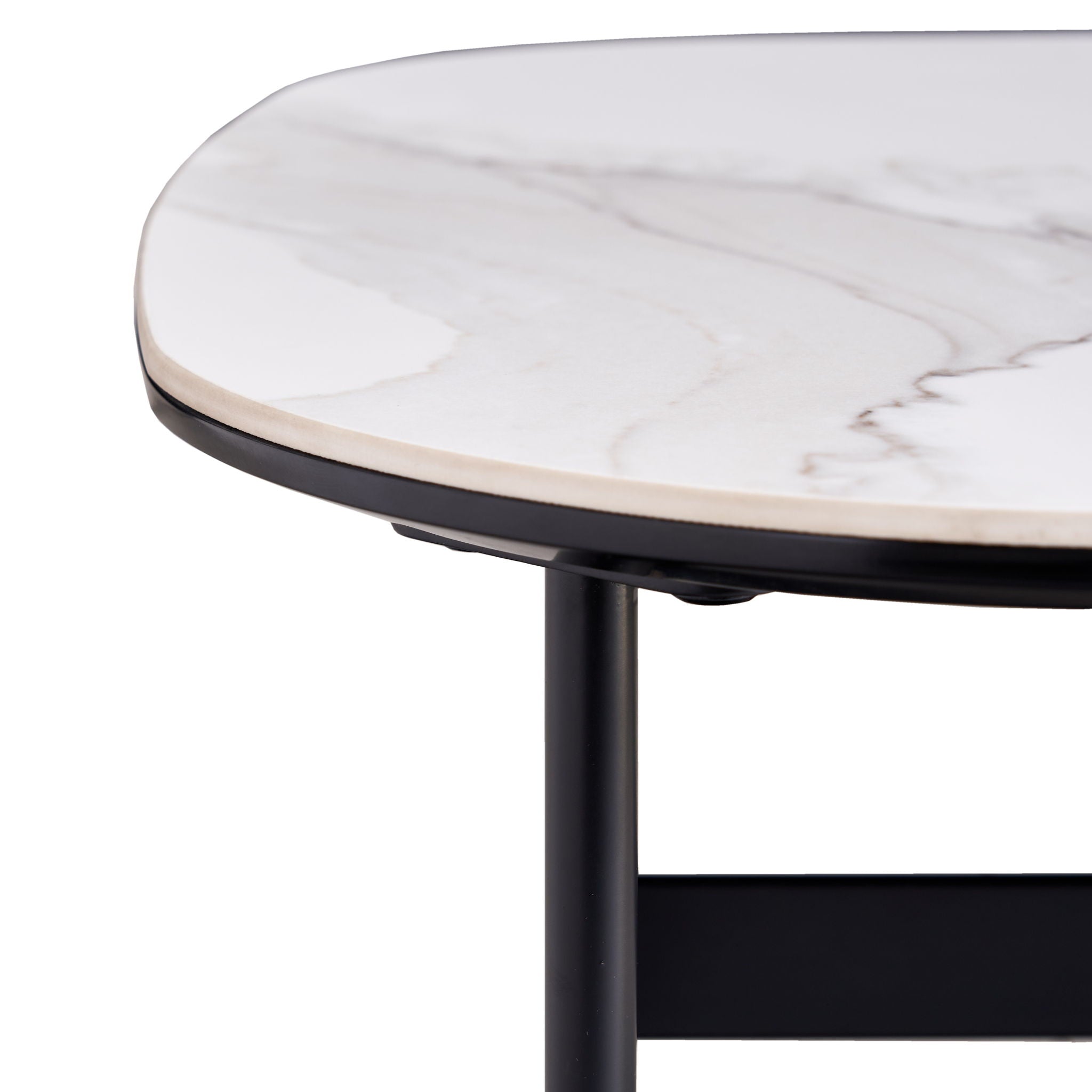 Modern Rectangular Rock Plate Coffee Table Open Space Design Golden Metal Frame Minimalist Living Room Center Table For Lounge Office - Black White