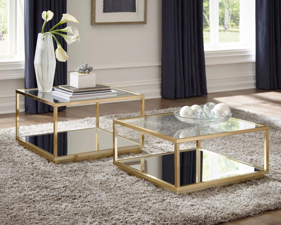 Coaster Fine Furniture Renee - 2 Piece Square Coffee Table Set - Rose Brass | Meri Furniture