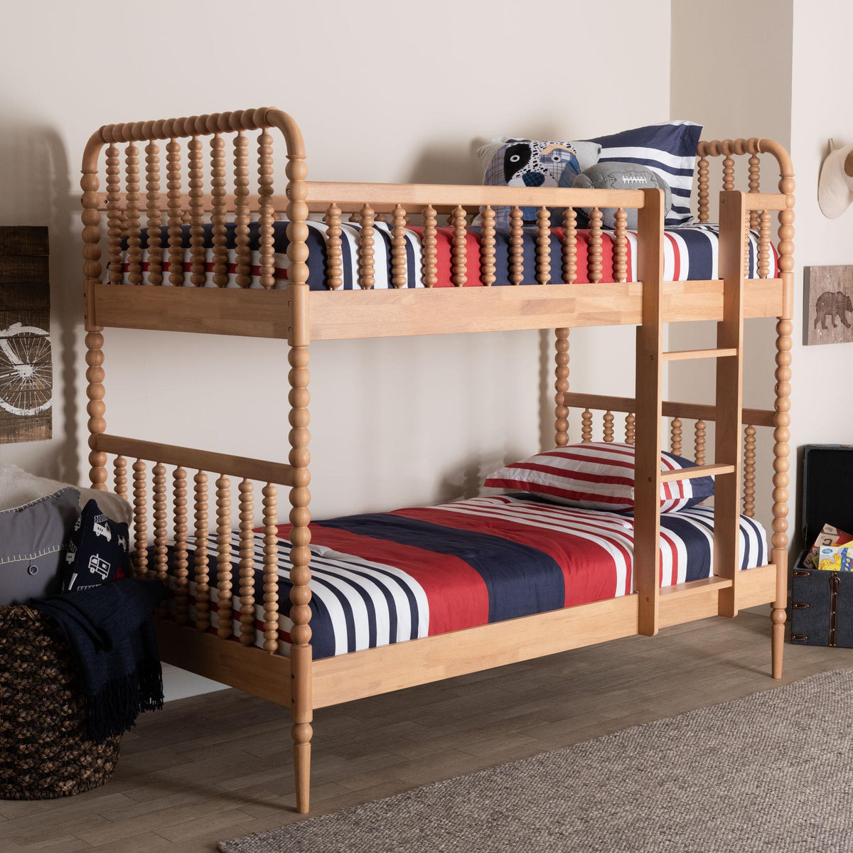 Lucera Bobbin Bunk Bed with Ladder, Beech Brown