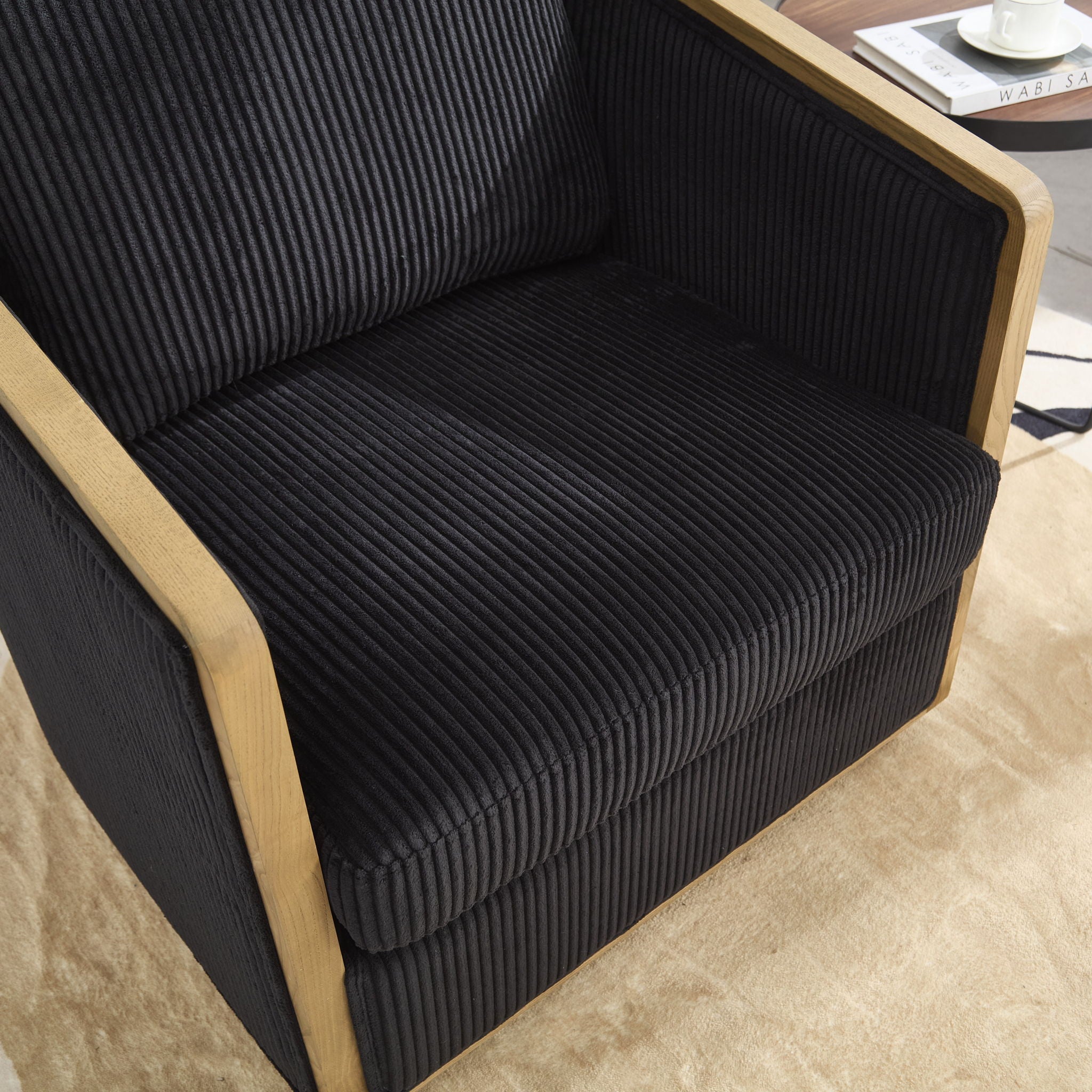 Corduroy Barrel Chair, 360 Degree Swivel