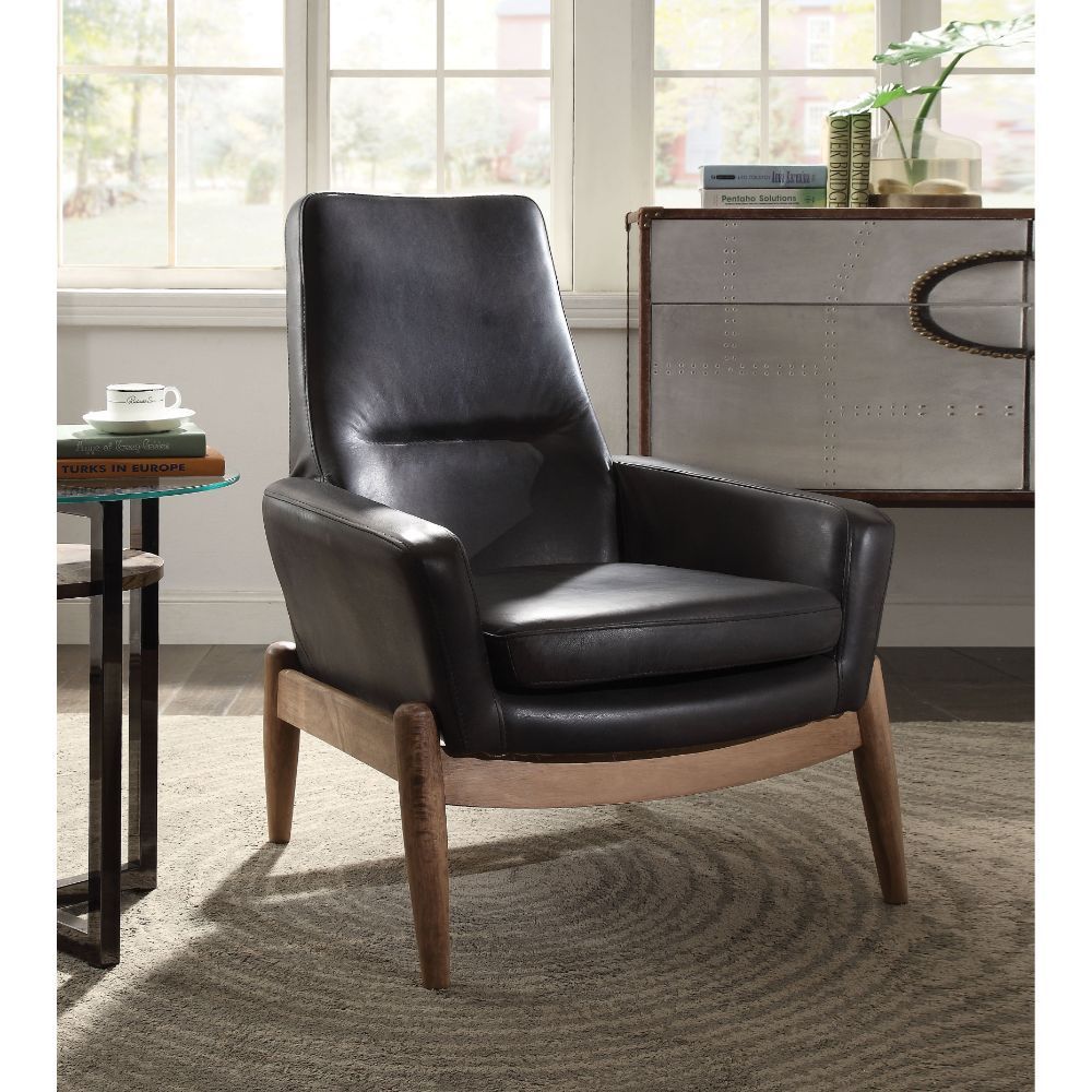 ACME Dolphin - Accent Chair - Black Top Grain Leather | Meri Furniture