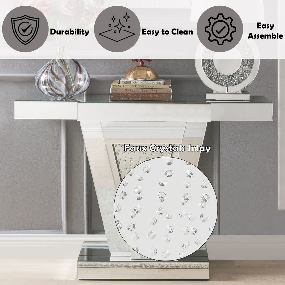 Nysa - 32"H Console Table - Mirrored & Faux Crystals