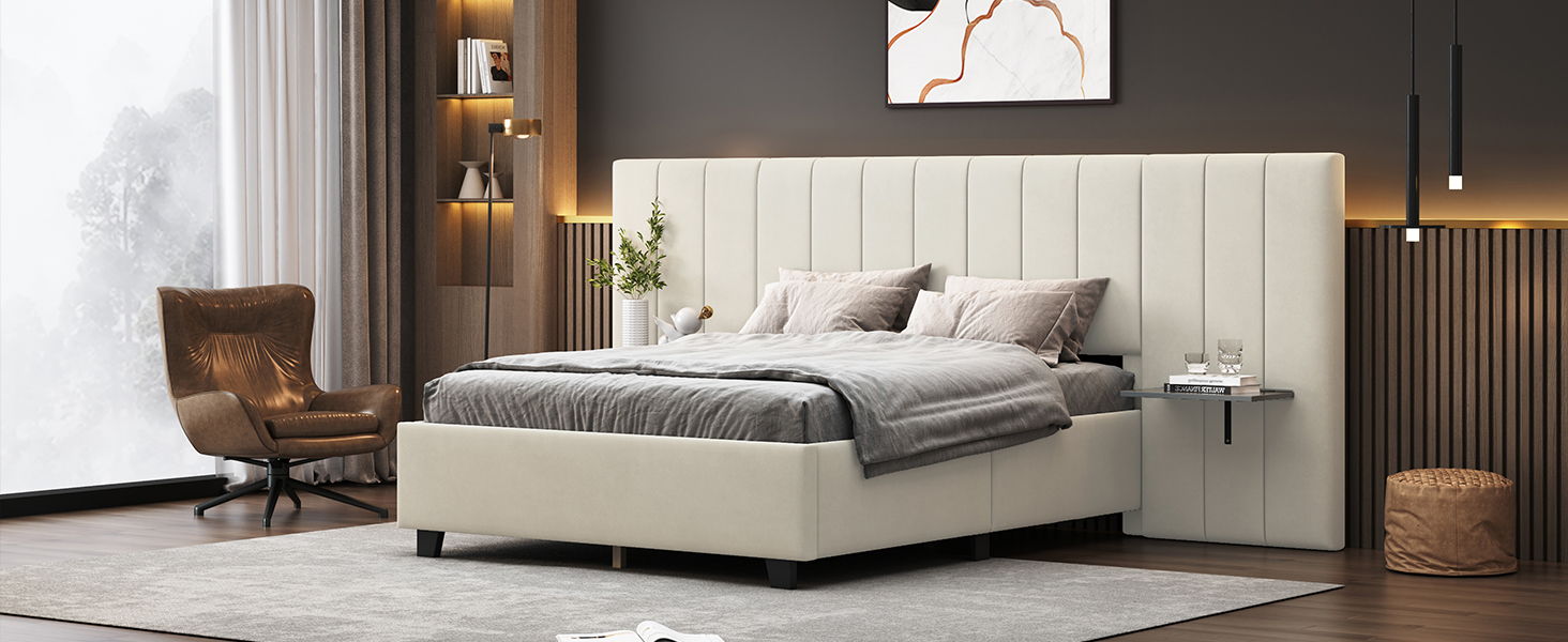 Upholstered Platform Bed With Big Headboard