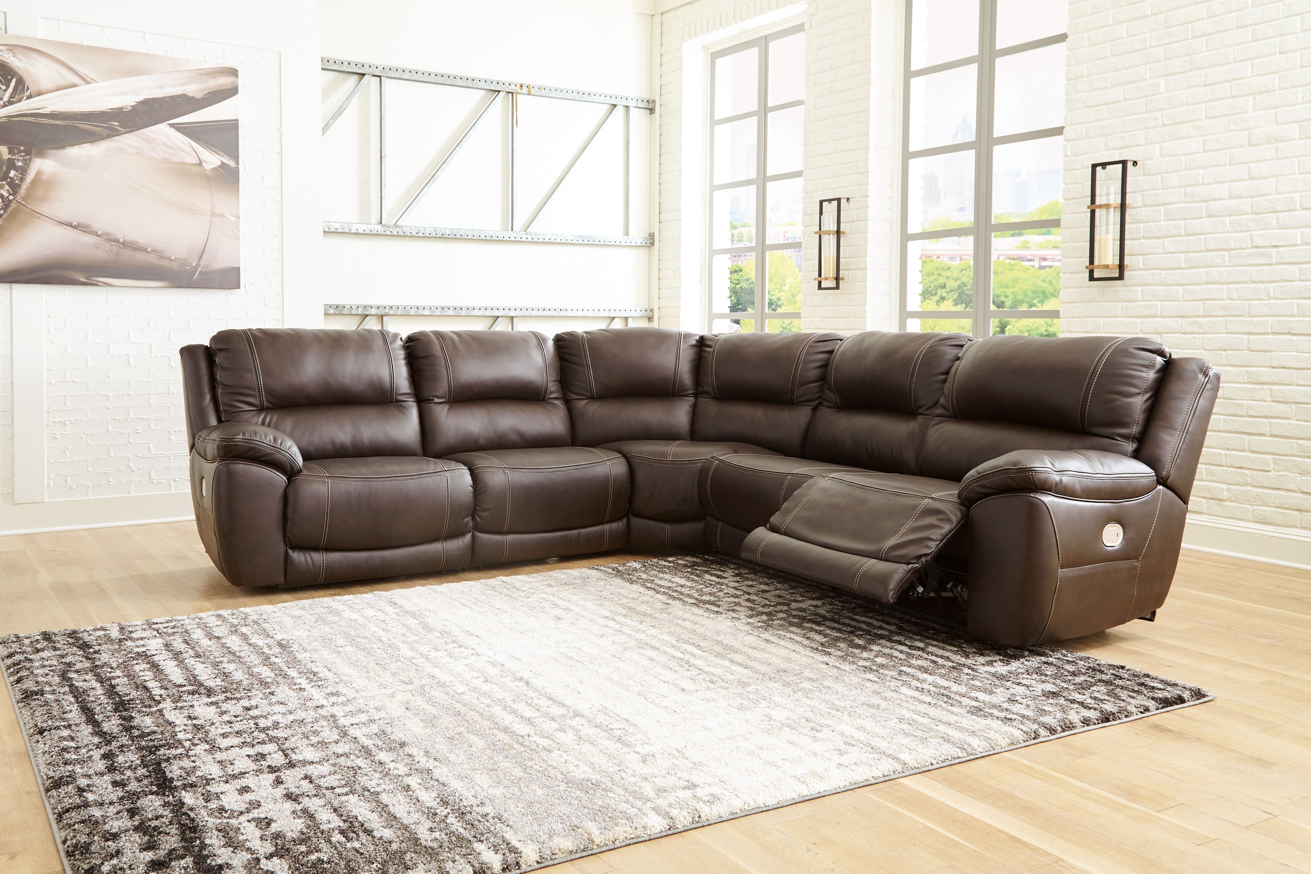 Signature Design by Ashley® Dunleith - Chocolate - 5-Piece Power Reclining Sectional | Meri Furniture