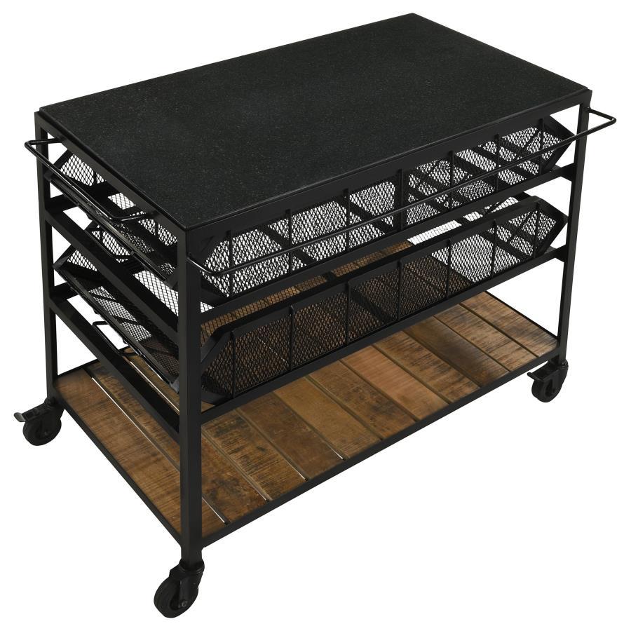 Coaster Fine Furniture Evander - Marble Top Kitchen Cart With Removable Shelves - Black | Meri Furniture