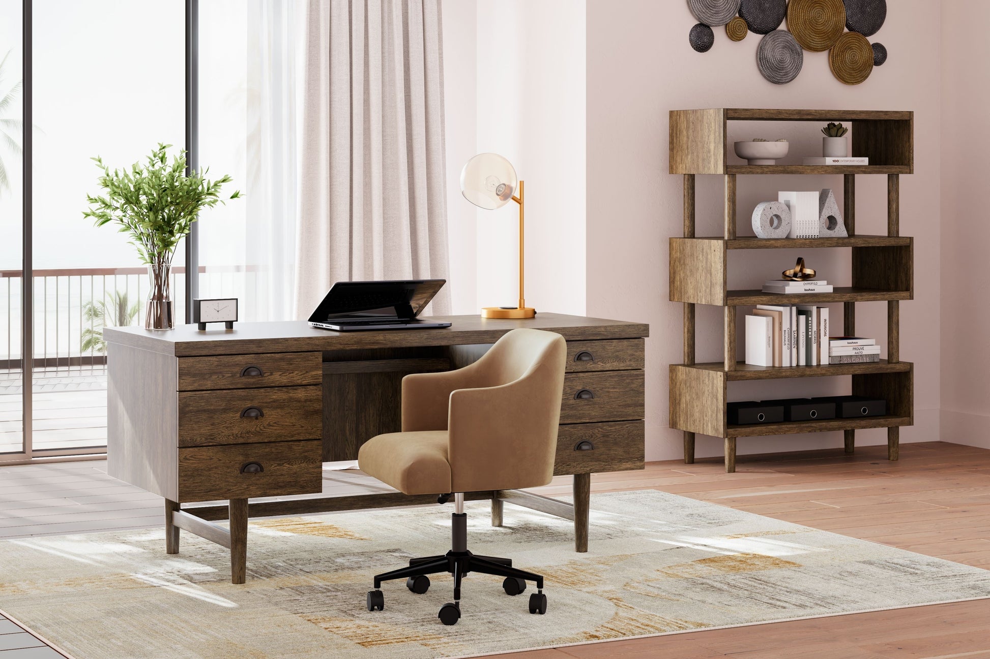 Signature Design by Ashley® Austanny - Warm Brown - 3 Pc. - Home Office Desk, Chair, Bookcase | Meri Furniture