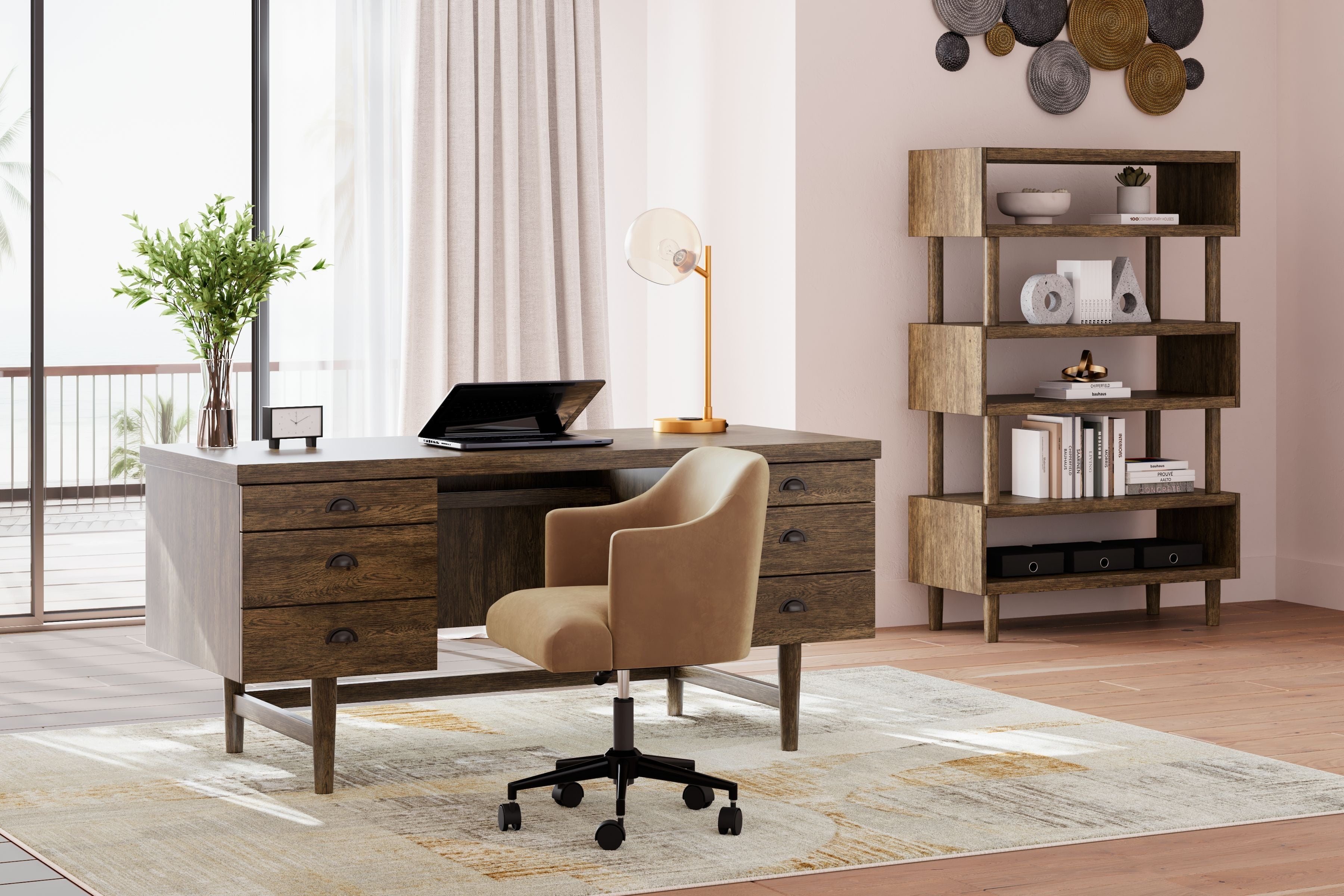 Signature Design by Ashley® Austanny - Warm Brown - 3 Pc. - Home Office Desk, Chair, Bookcase | Meri Furniture