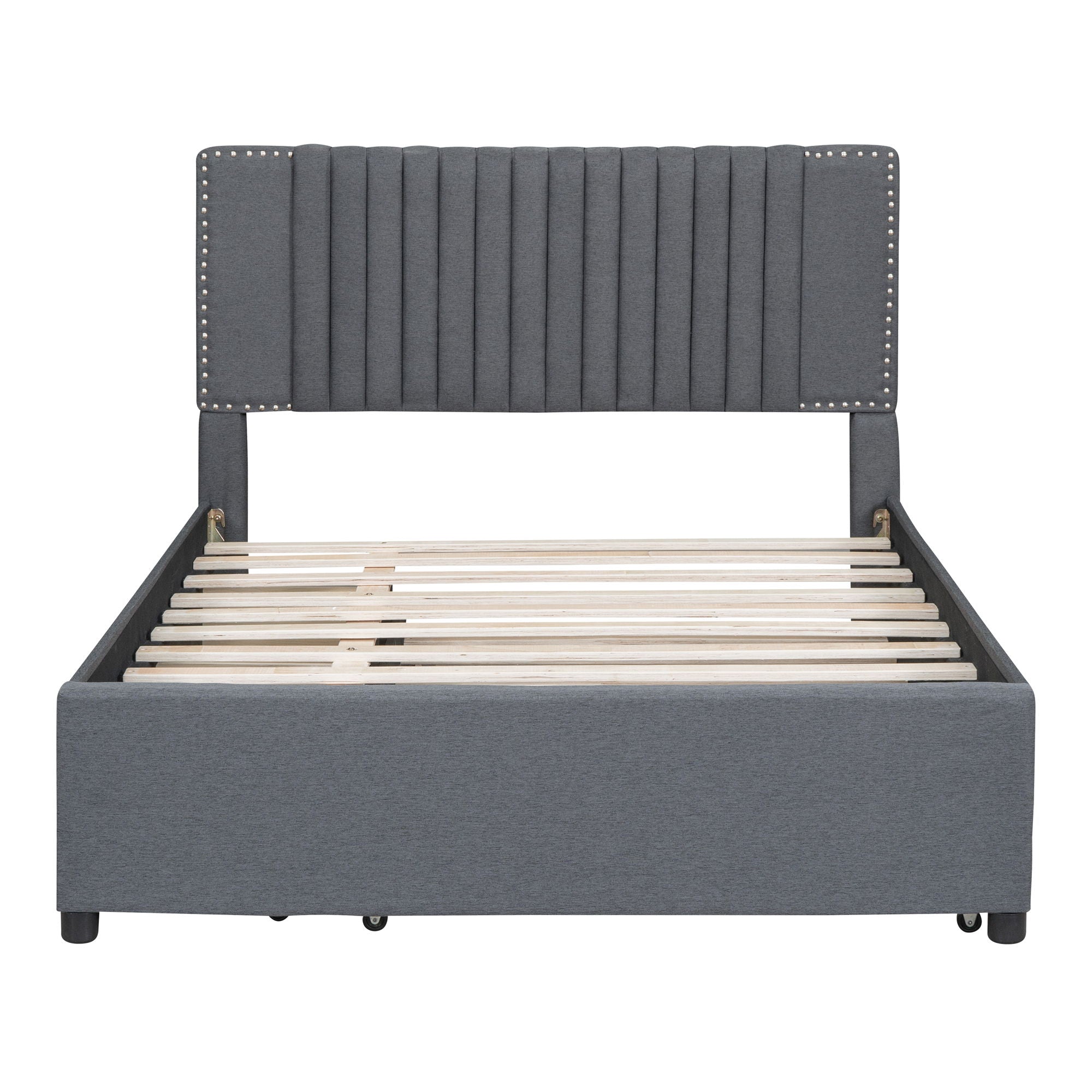 Upholstered Platform Bed With Drawers, Classic Headboard Design