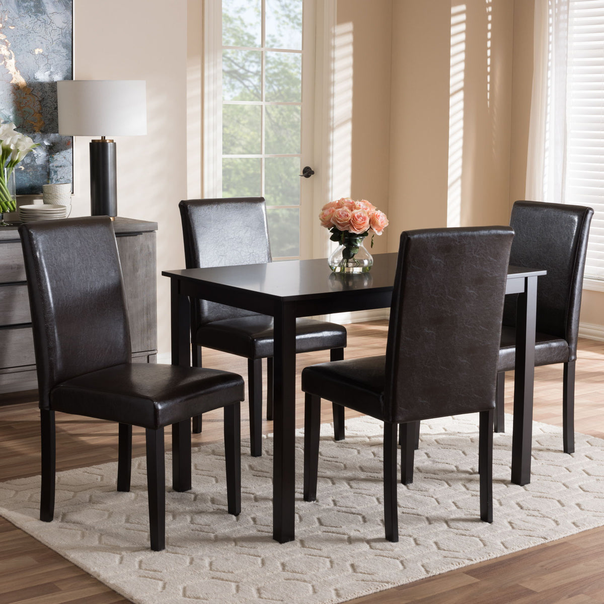 Mia Modern and Contemporary Dark Brown Faux Leather Upholstered 5-Piece Dining Set