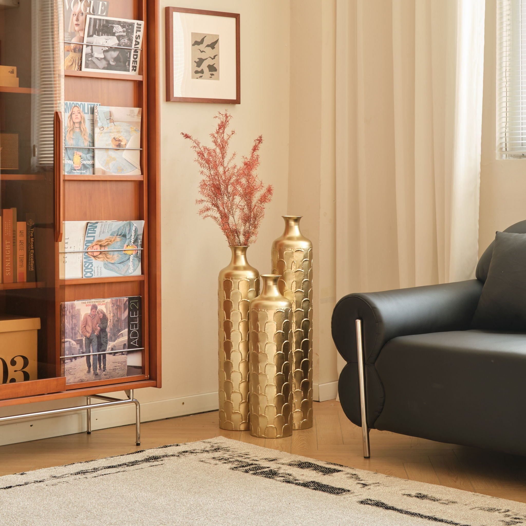 Floor Metal Vases Decorated White Metal Vases (Set of 3) Gorgeous Home Decoration Large Glazed Metal Vases - Golden