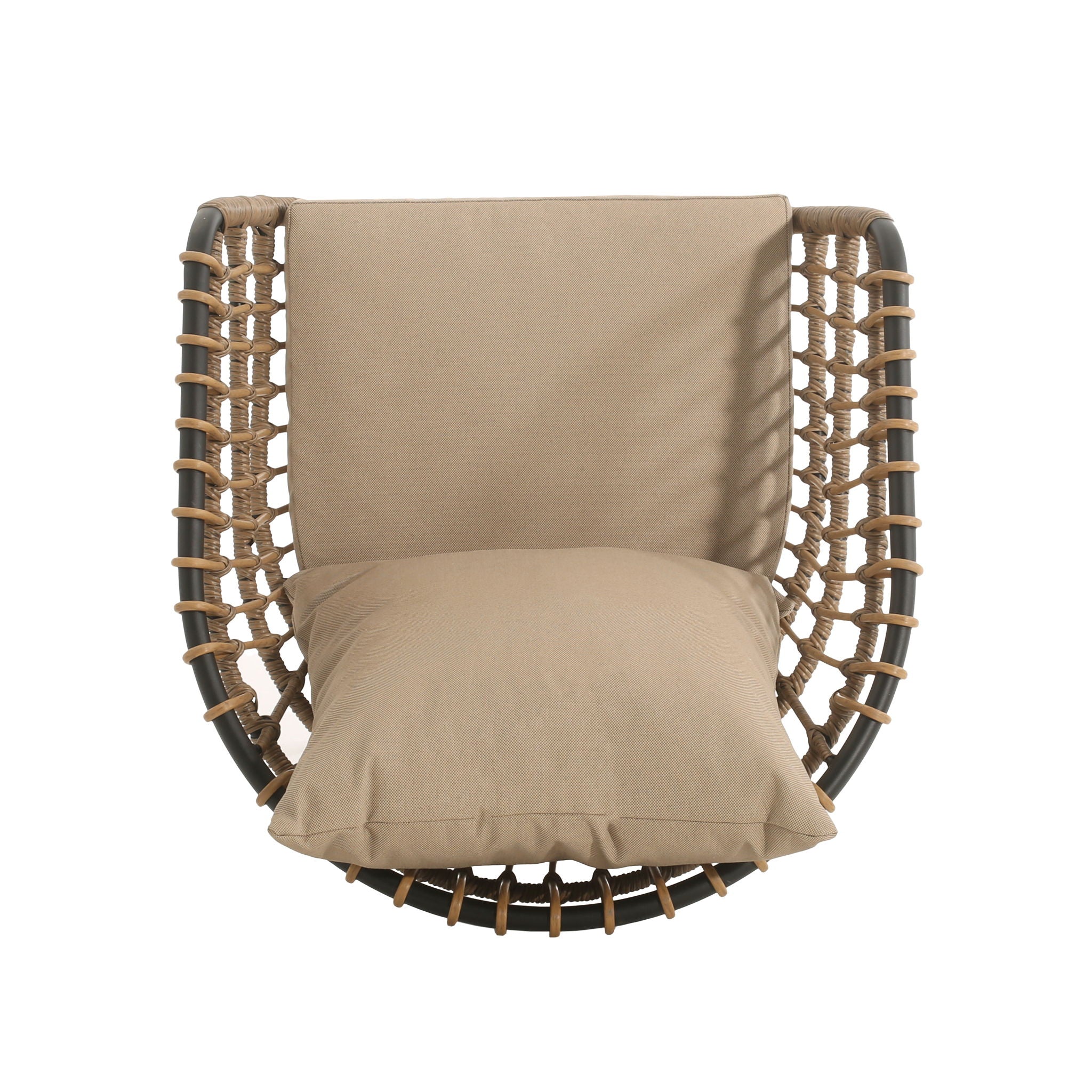 Contemporary Outdoor Patio Chairs With Cushions (Set of 2) - Beige / Black