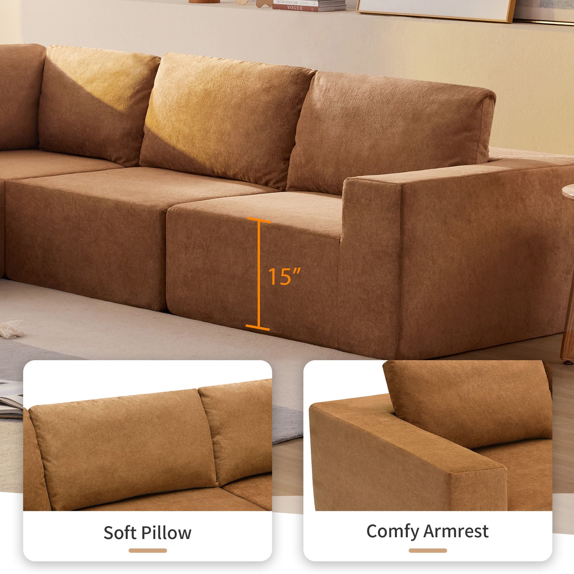 Modular Sectional With Wide Seat Free Combination L Shaped Couch Set Cloud Upholstered Minimalist Boneless Sofa