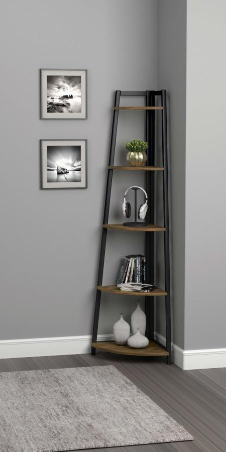 Coaster Fine Furniture Jacksonville - 5-Shelf Bookshelf - Black And Aged Walnut | Meri Furniture