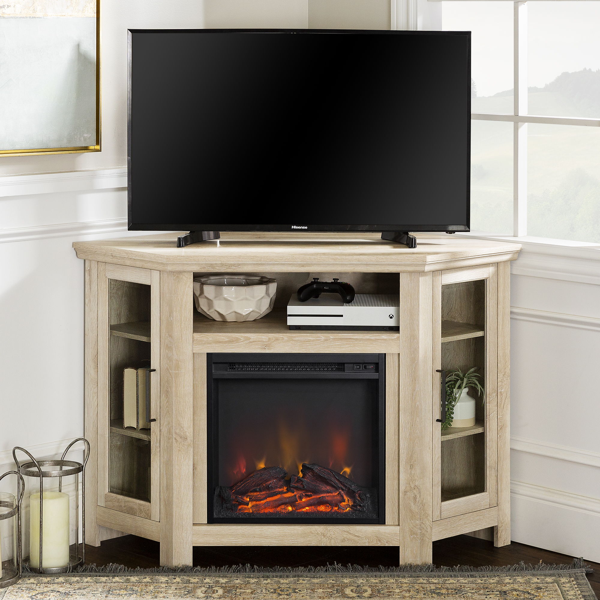 Classic Glass Door Fireplace TV Stand For Tvs Up To 55"