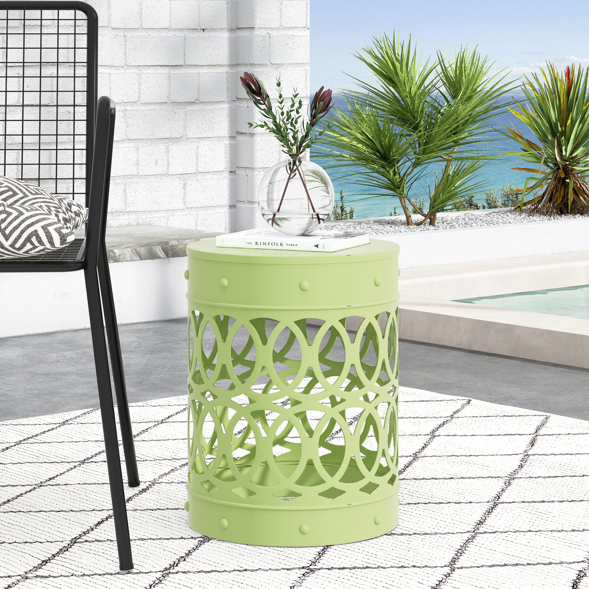 Outdoor Metal Large End Table, Modern Design