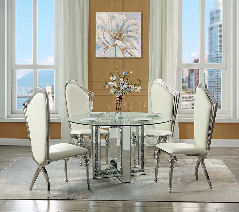 ACME Noralie - Dining Table - Mirrored & Faux Diamonds | Meri Furniture