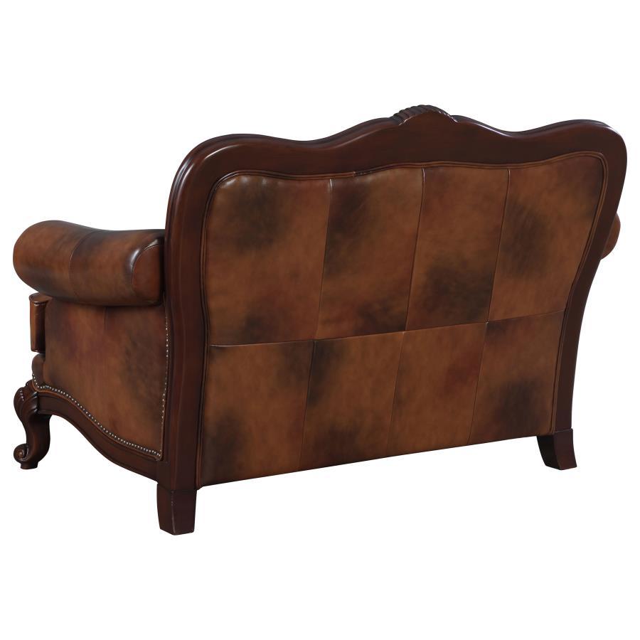 Coaster Fine Furniture Victoria - Full Leather Upholstered Rolled Arm Loveseat - Brown | Meri Furniture