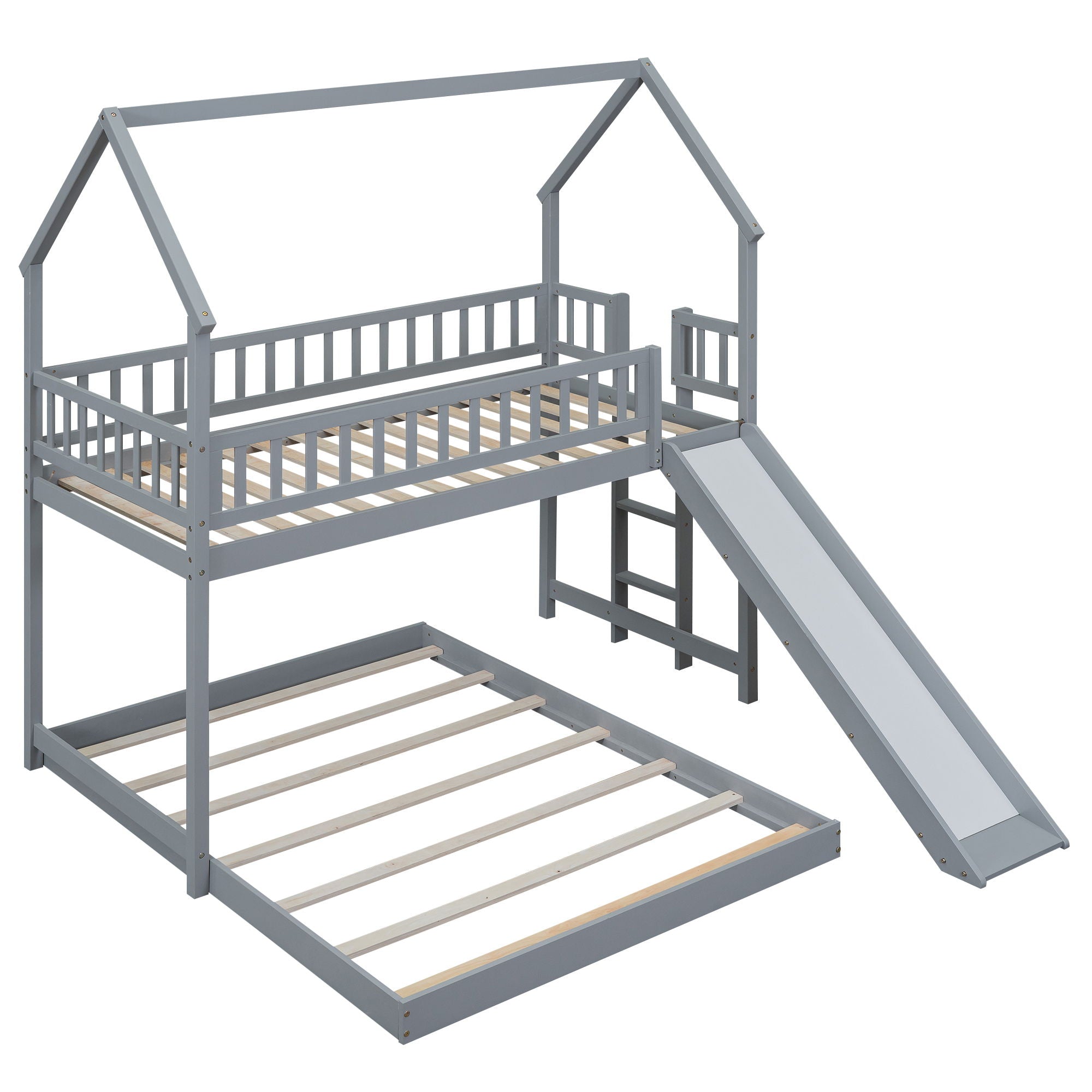 House Bunk Bed With Slide And Built In Ladder