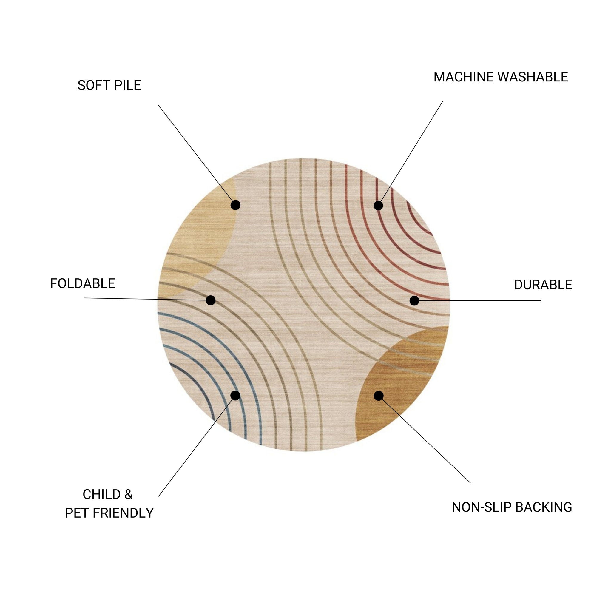 Rabbit - 41" X 41" Washable Non - Slip Round Rug - Ivory / Light Brown