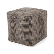 Barracuda - Handcrafted Cotton Pouf With Chevron Pattern - Brown / Beige