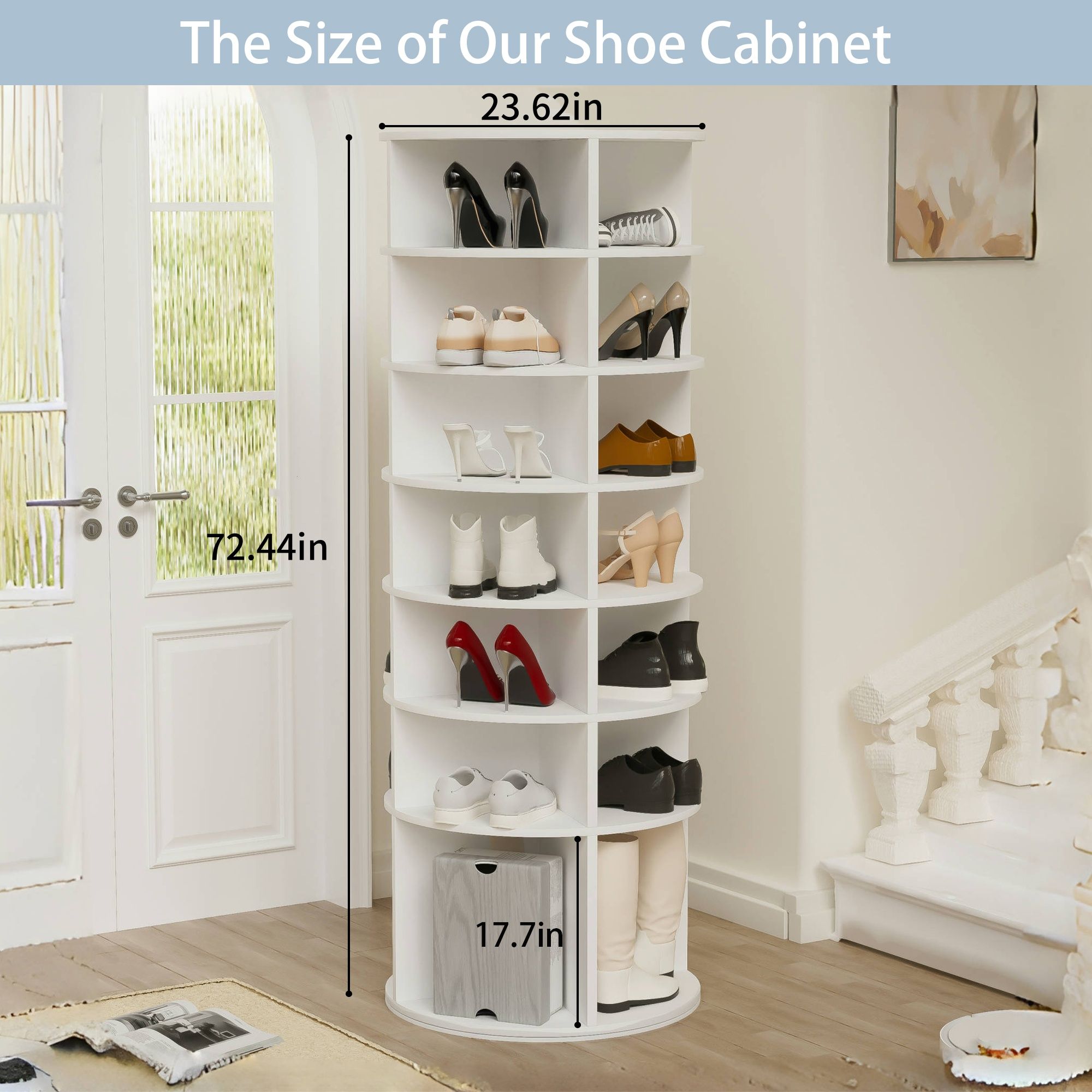 6 Tier Spinning Shoe Rack, Free Standing, 360° Revolving Shoe Organizer - White
