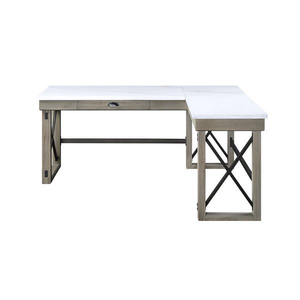 ACME Corner Writing Desk Orientation: "L" Shape Left Top Storage: 1 DrawerSlatted BaseMarble TopFull Extension Drawer GlideSide Metal Drawer GlideFelt Lined Drawer | Meri Furniture