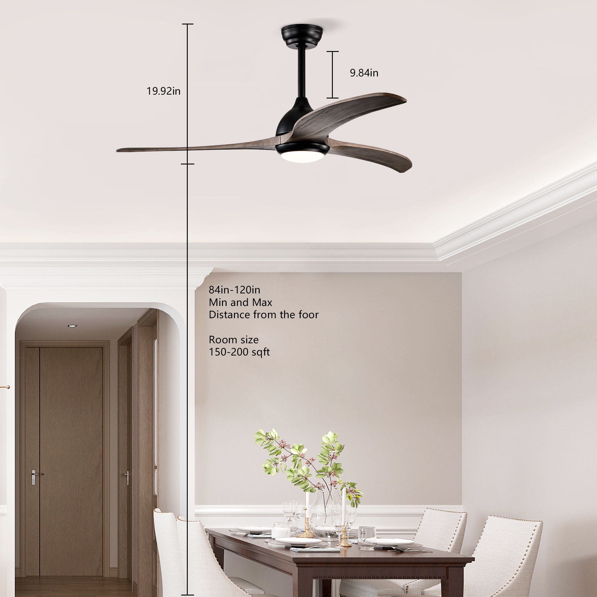 Indoor Outdoor Ceiling Fan With Light With Remote Control, Noiseless Reversible Motor, 6 Speed, 3 Color