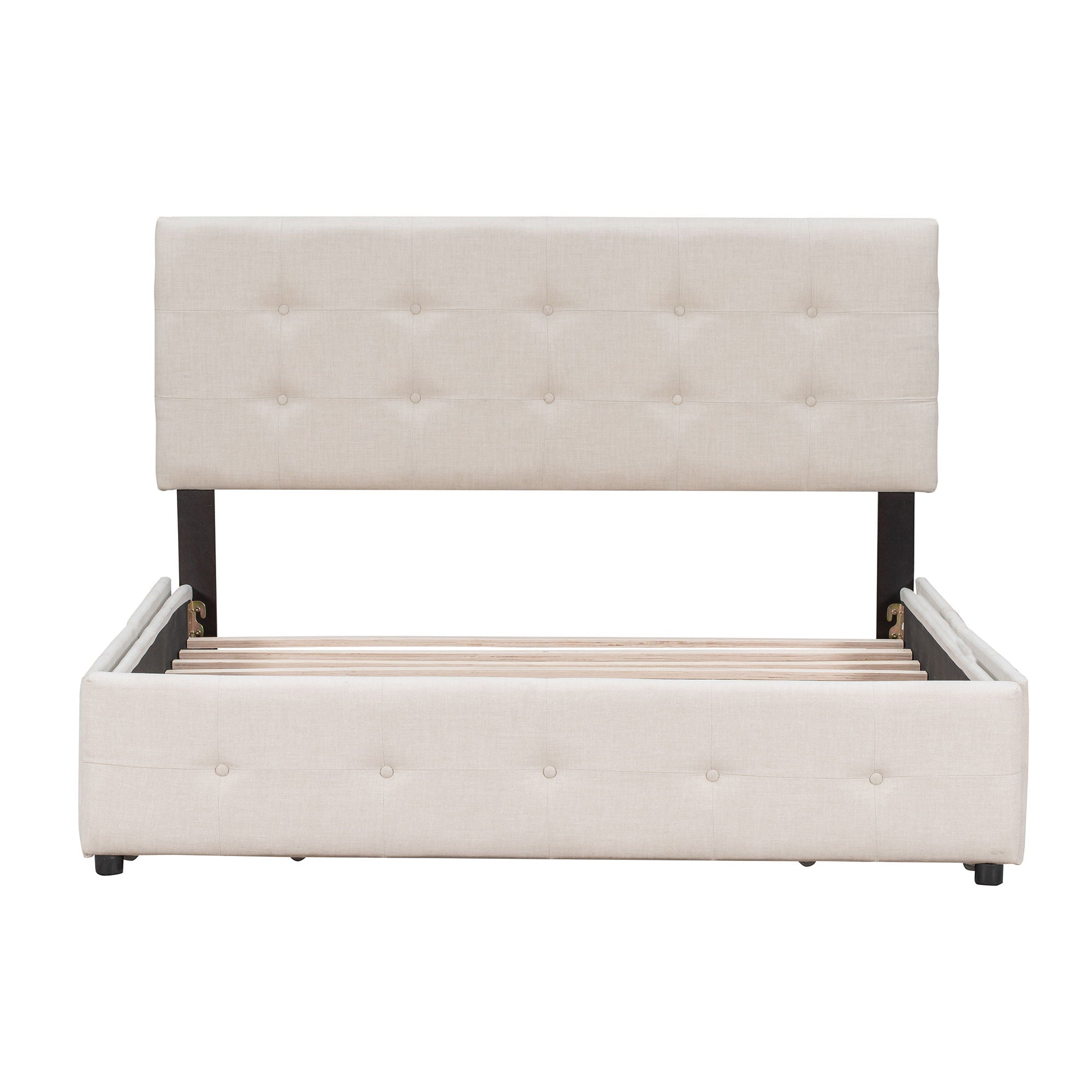 Upholstered Platform Bed With Classic Headboard And Drawers, No Box Spring Needed