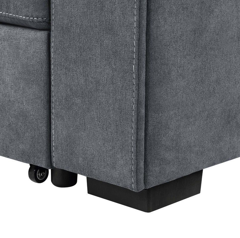 Toby 95"W Gray Woven Fabric Reversible Sleeper Sectional Sofa with Storage Chaise Cup Holder Charging Ports and Pockets