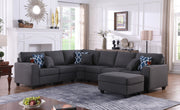 Cooper 125"W Dark Gray Linen 7Pc Reversible L-Shape Sectional Sofa with Ottoman and Cupholder