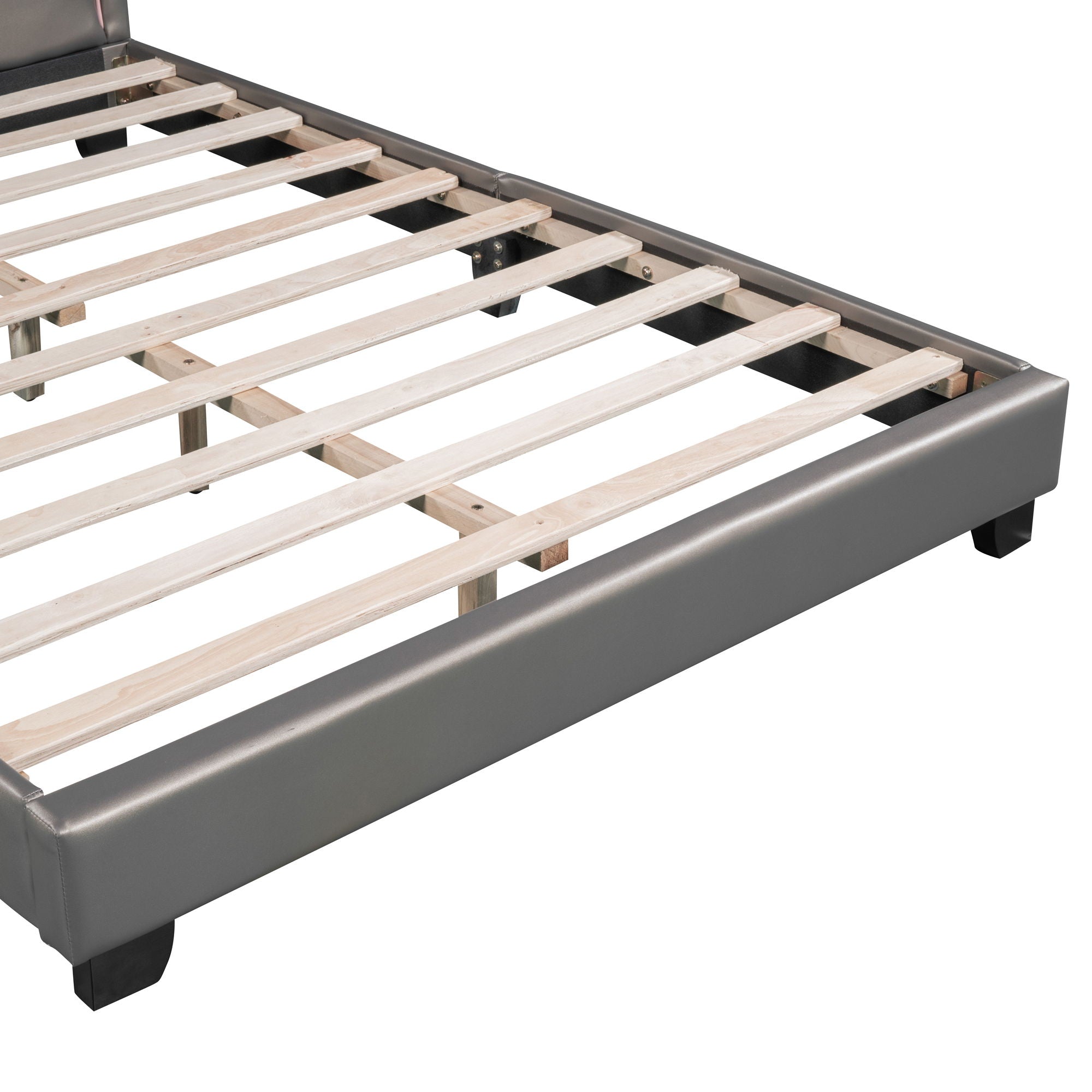 Upholstered Leather Platform Bed With Rabbit Ornament