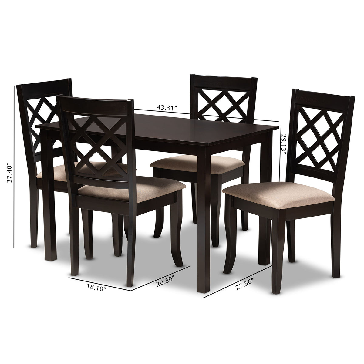 Verner Modern and Contemporary Sand Fabric Upholstered Espresso Brown Finished 5-Piece Wood Dining Set