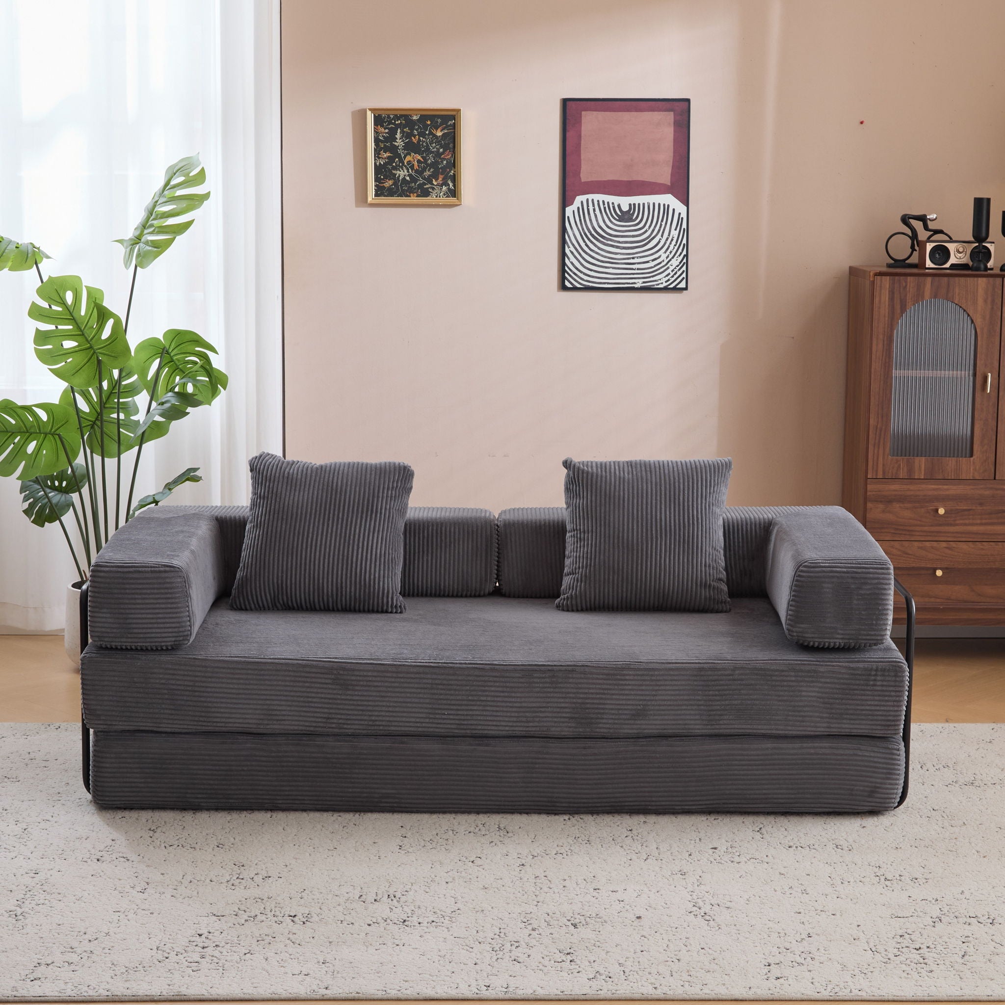 Floor Couch, Convertible Floor Sofa Bed With Pillow Back Support Armrest