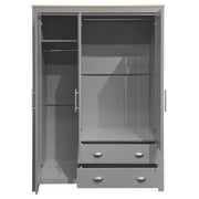 3 Door Storage Wardrobe With Cabinets And 2 Hanging Rods - Gray