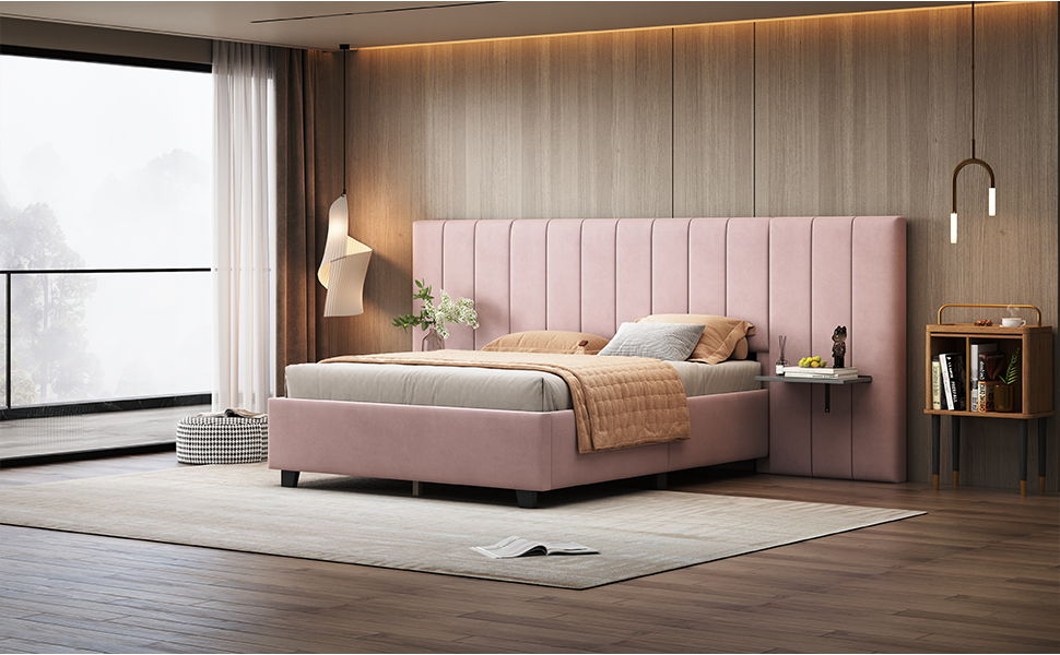 Upholstered Platform Bed With Big Headboard