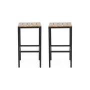 Outdoor Bar Stool With Slat Design And Metal Frame (Set of 2)