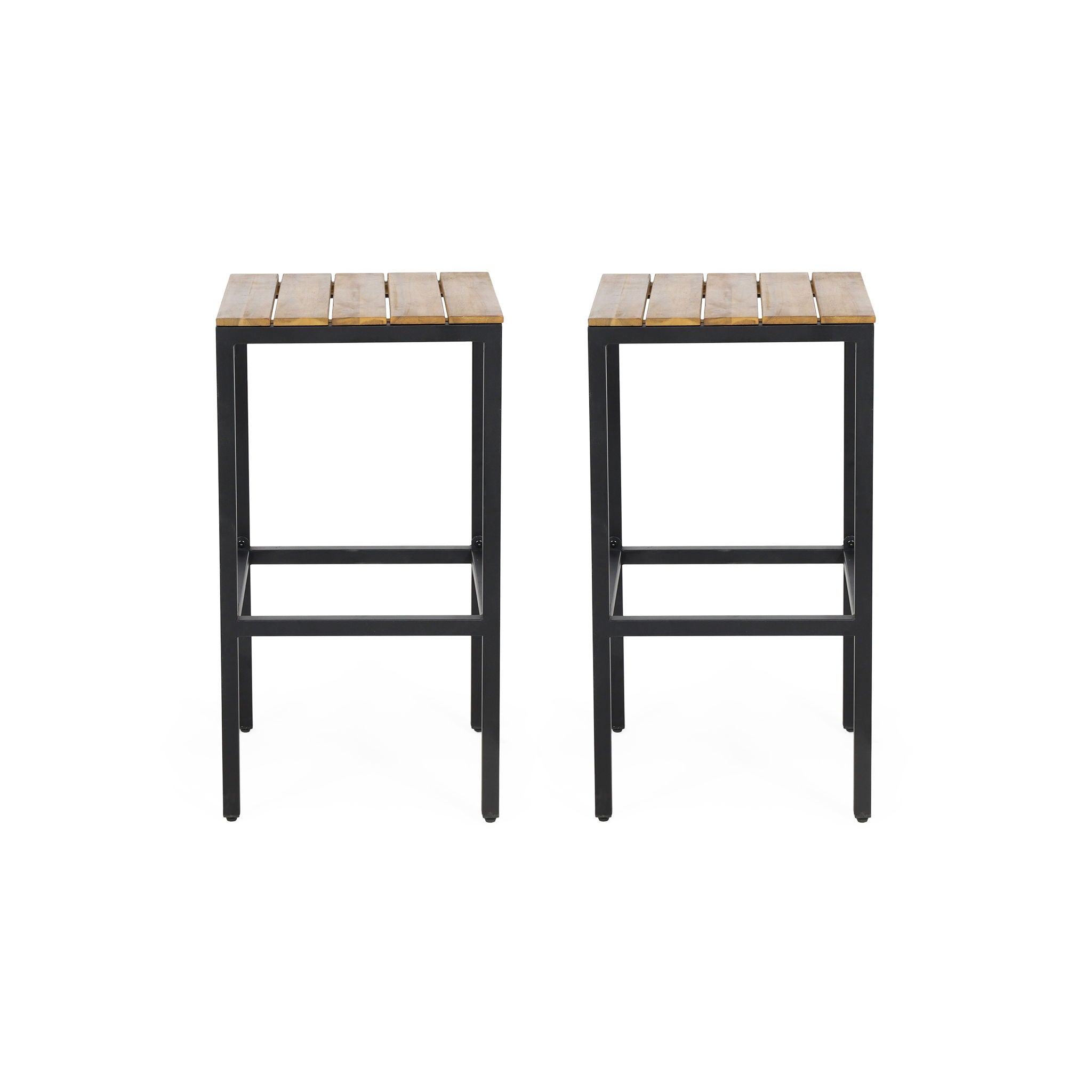 Outdoor Bar Stool With Slat Design And Metal Frame (Set of 2)
