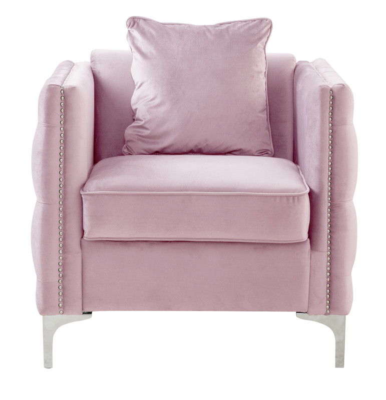 Bayberry 34"W Pink Velvet Chair with 1 Pillow