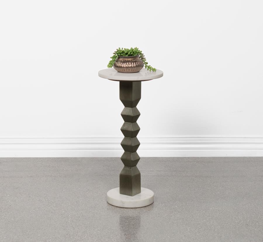 Coaster Fine Furniture Colette - Round Marble Top Side Table - White And Dark Gray | Meri Furniture