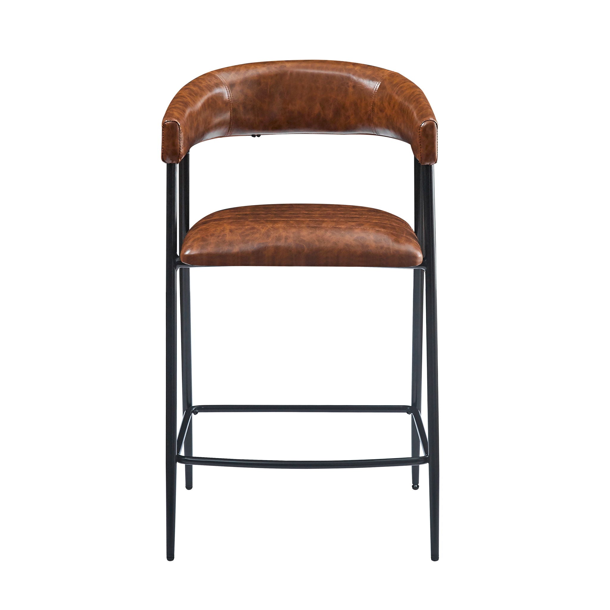 Counter Stools (Set of 2), Upholstered Counter Stools With Iron Frame, Backrest, Footrest, Arm Counter Stools For Home Bar, Kitchen Counter - Brown